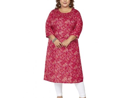 Generic Women s Casual 3 4th Sleeve Golden Foil Printed Capsule Cotton Straight Kurti (Pink) Hot on Sale