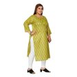 Generic Women s Casual 3 4th Sleeve Ikkat Printed Pure Cotton Straight Kurti (Pista Green) Online now