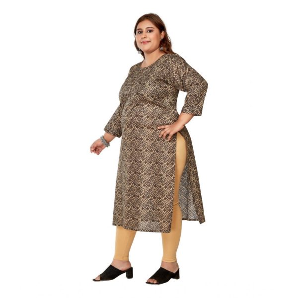 Generic Women s Casual 3 4th Sleeve Golden Foil Printed Capsule Cotton Straight Kurti (Brown) Online now