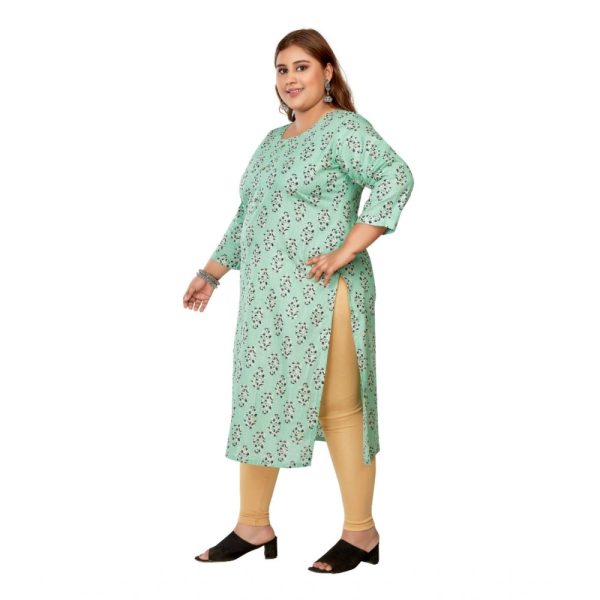 Generic Women s Casual 3 4th Sleeve Golden Foil Printed Pure Cotton Straight Kurti (Pista Green) Discount