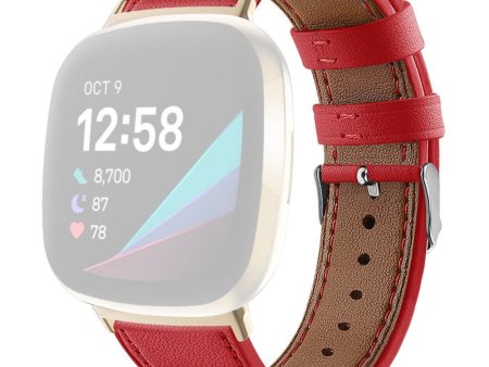 Genuine leather watch strap Fitbit Sense 2   Versa 4 - Red Sale