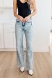 Dory High Waist Mineral Wash Raw Hem Wide Leg Jeans Cheap