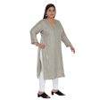 Generic Women s Casual 3 4th Sleeve Imported Fabric Self Embroidered Straight Kurti With Lining (Grey) For Cheap