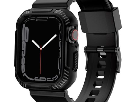 Apple Watch (45mm) carbon fiber style cover with watch strap - Black on Sale