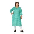 Generic Women s Casual 3 4th Sleeve Ikkat Printed Pure Cotton Straight Kurti (Turquoise) Discount