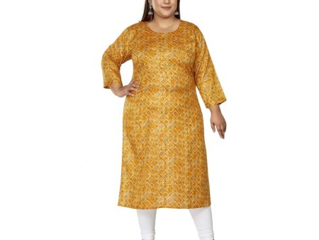 Generic Women s Casual 3 4th Sleeve Golden Foil Printed Capsule Cotton Straight Kurti (Yellow) Fashion