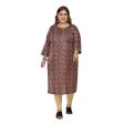 Generic Women s Casual 3 4th Sleeve Golden Foil Printed Capsule Cotton Straight Kurti (Maroon) For Discount