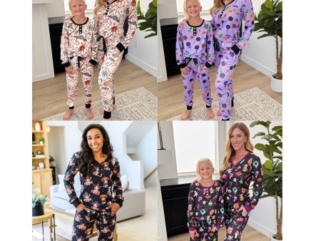 PREORDER: Matching Halloween Jogger Pajama Set in Four Prints Hot on Sale