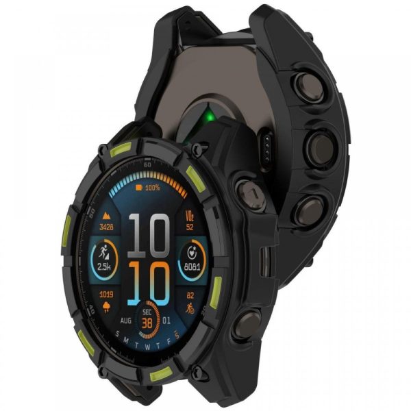 Garmin Fenix 8 47mm Flexible Watch Case Anti-Scratch Hollow Watch Frame Cover - Black+Green Supply