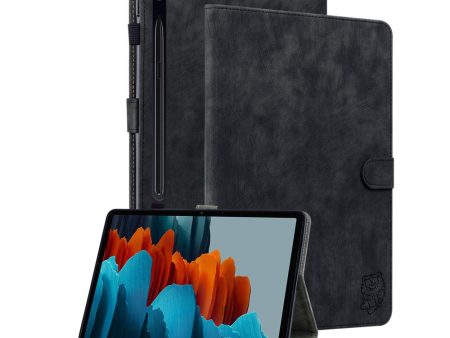 Samsung Galaxy Tab S9 S9 FE Stand Folio Tablet Case Black Leather Cover with Cute Tiger Pattern and Card Holder For Sale