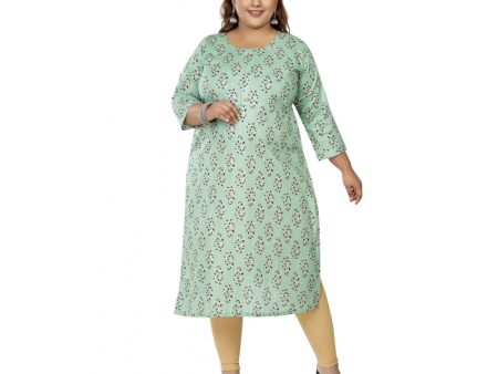 Generic Women s Casual 3 4th Sleeve Golden Foil Printed Pure Cotton Straight Kurti (Pista Green) Discount