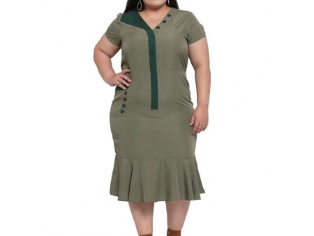 Generic Women s Crepe Solid Knee Length Fit and Flare Dress (Olive Green) Fashion