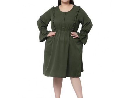 Generic Women s Crepe Solid Knee Length Fit and Flare Dress (Botal Green) Online Hot Sale