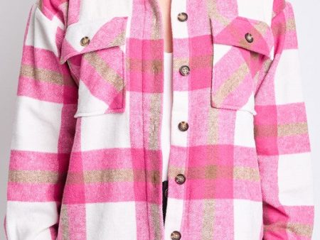 Pink Plaid Sherpa Shacket Cheap