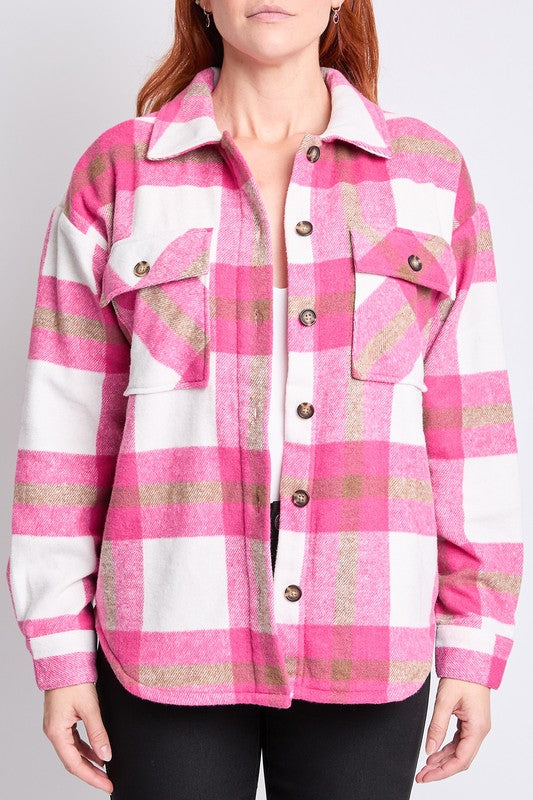 Pink Plaid Sherpa Shacket Cheap