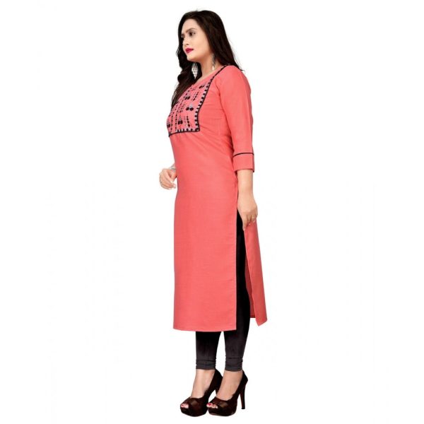 Generic Women s Cotton Embroidery Straight Kurti (Peach) For Sale