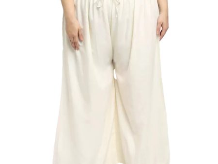 Generic Women s Plus Size Flared Fit Viscose Rayon Palazzo Trousers (Cream) For Sale