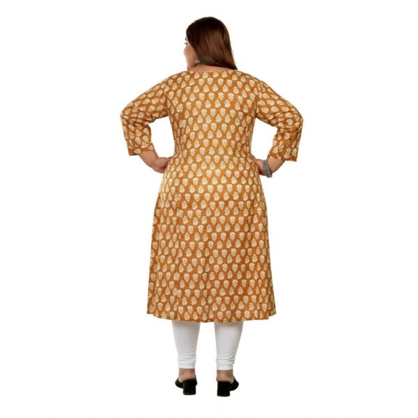 Generic Women s Casual 3 4th Sleeve Printed Pure Cotton Prince Cut A-Line Kurti (Mustard) Hot on Sale