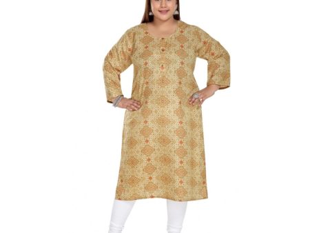 Generic Women s Casual 3 4th Sleeve Rayon Golden Foil Printed Straight Kurti (Tan) Online now