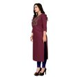 Generic Women s Cotton Embroidery Straight Kurti (Maroon) For Cheap