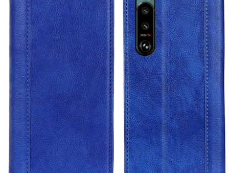 Genuine leather case with magnetic closure for Sony Xperia 5 III - Blue Discount