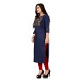 Generic Women s Cotton Embroidery Straight Kurti (Navy Blue) Online