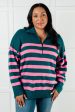 Well Situated Striped Quarter Zip Sweater in Green and Pink Supply