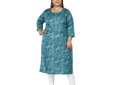 Generic Women s Casual 3 4th Sleeve Golden Foil Printed Capsule Cotton Straight Kurti (Green) For Cheap