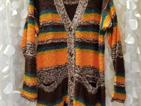 Orange & Brown Fuzzy Cardigan Online