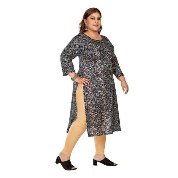 Generic Women s Casual 3 4th Sleeve Golden Foil Printed Capsule Cotton Straight Kurti (Navy Blue) Online now