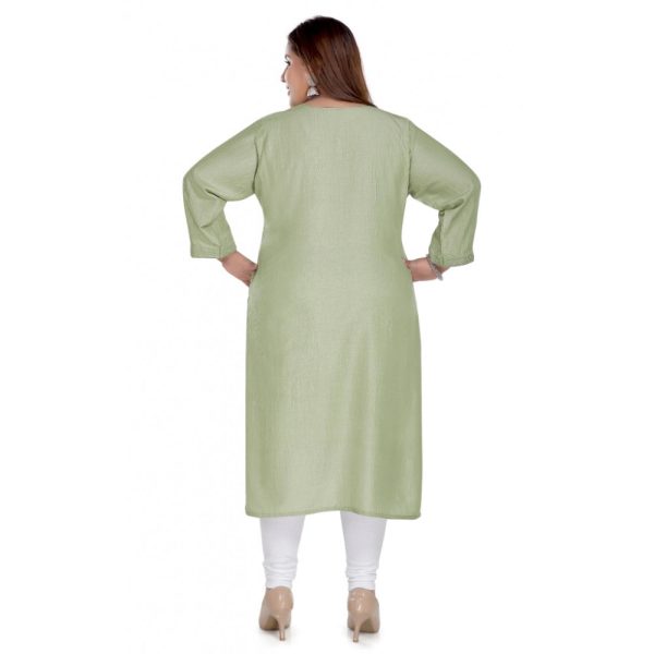 Generic Women s Casual 3 4th Sleeve Imported Fabric Self Embroidered Straight Kurti With Lining (Pista Green) Online now