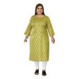 Generic Women s Casual 3 4th Sleeve Ikkat Printed Pure Cotton Straight Kurti (Pista Green) Online now