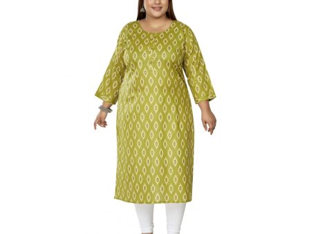 Generic Women s Casual 3 4th Sleeve Ikkat Printed Pure Cotton Straight Kurti (Pista Green) Online now