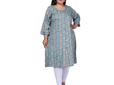 Generic Women s Office wear Golden Foil Capsule A-Line Kurti (Light Blue) Discount