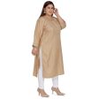 Generic Women s Casual 3 4th Sleeve Imported Fabric Self Embroidered Straight Kurti With Lining (Tan) Sale