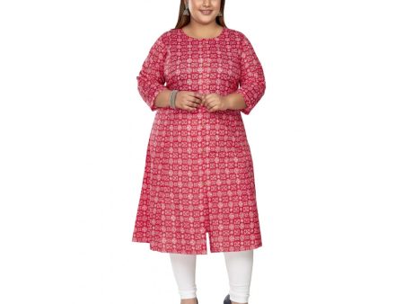 Generic Women s Casual 3 4th Sleeve Regular Printed Pure Cotton Prince Cut A-Line Kurti (Pink) For Discount