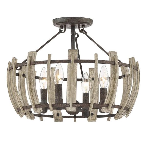 Wood Hollow 4Lt Semi-Flush Ceiling Light in Rustic Black Supply