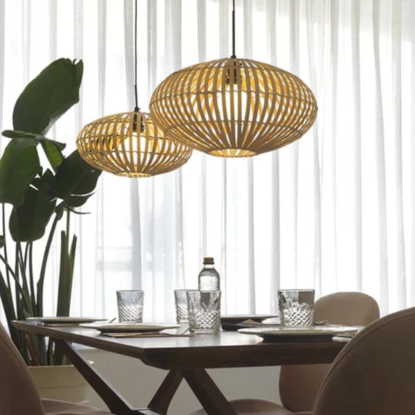 Anya Pendant Light Small Large in Matt Black or Matt Brass  w  Natural Bamboo Shade Online Hot Sale