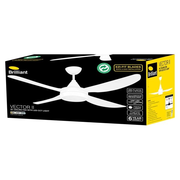 48  Vector II AC Ceiling Fan White, Black  with Light 22291 Brilliant Lighting Hot on Sale