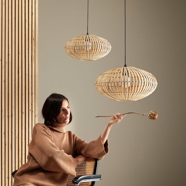 Anya Pendant Light Small Large in Matt Black or Matt Brass  w  Natural Bamboo Shade Online Hot Sale