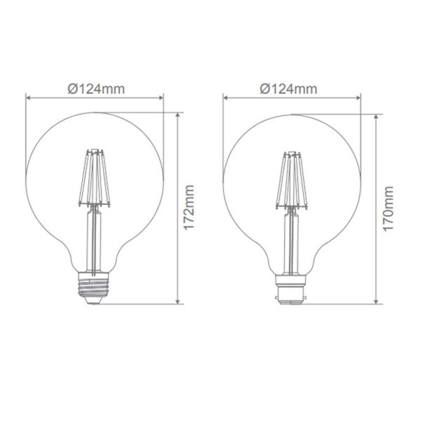 9w LED B22, E27 G125 Globe Warm White 2700k, Daylight 6500k 65986~65989 Dimmable Discount